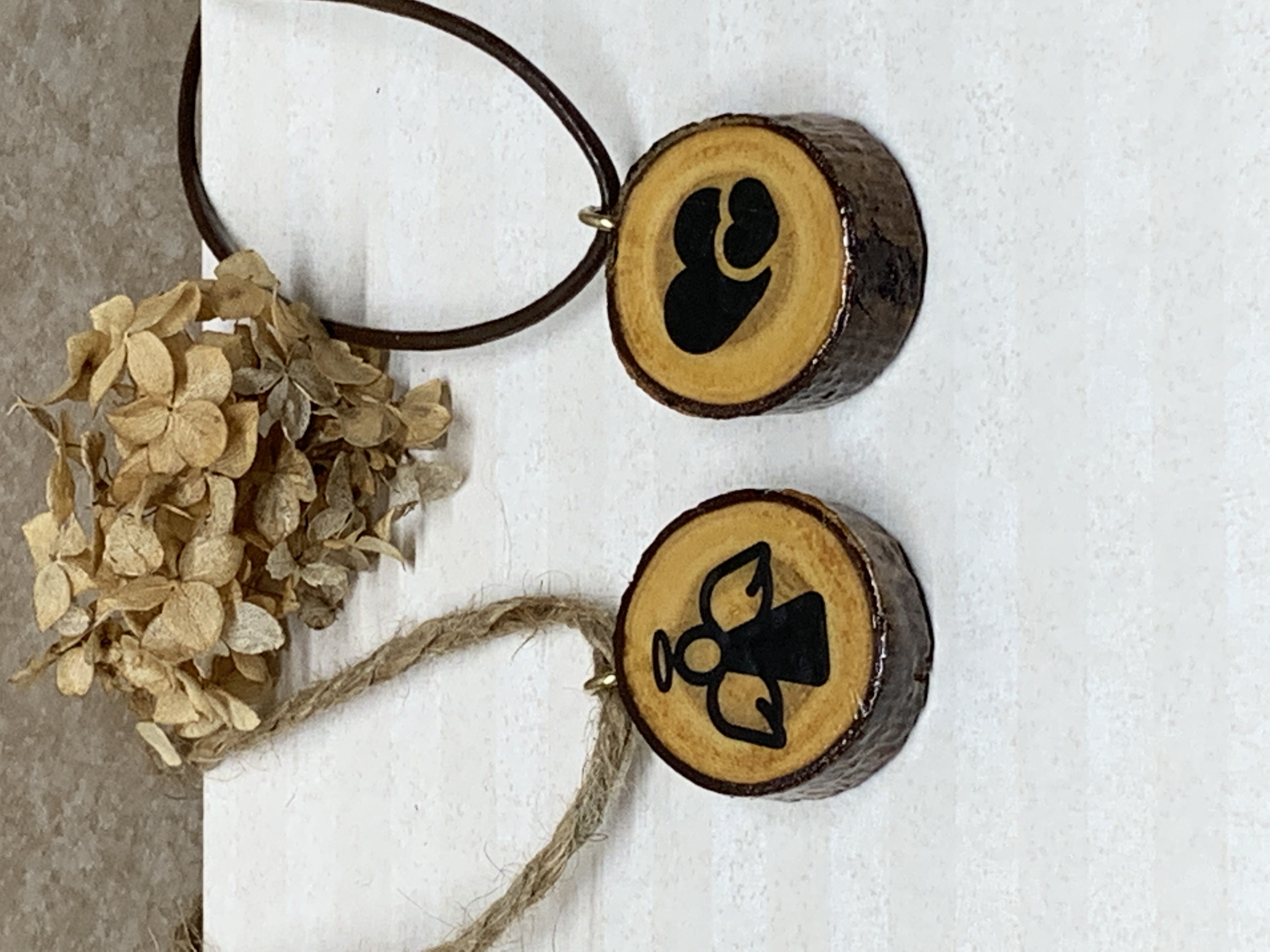 Double Hearts / Angel 2 in 1 Wood Necklace