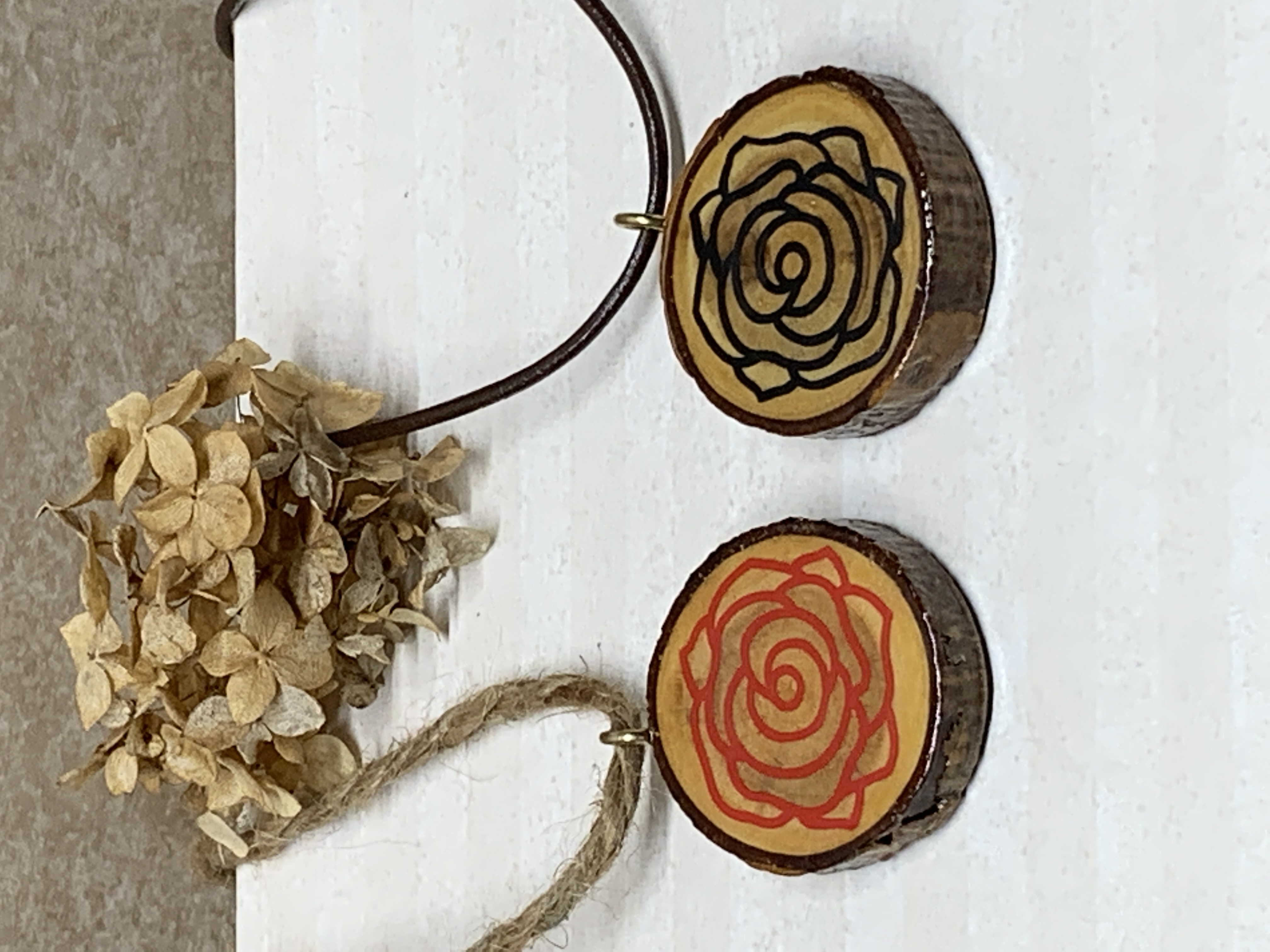 Red Rose / Black Rose 2 in 1 Wood Necklace