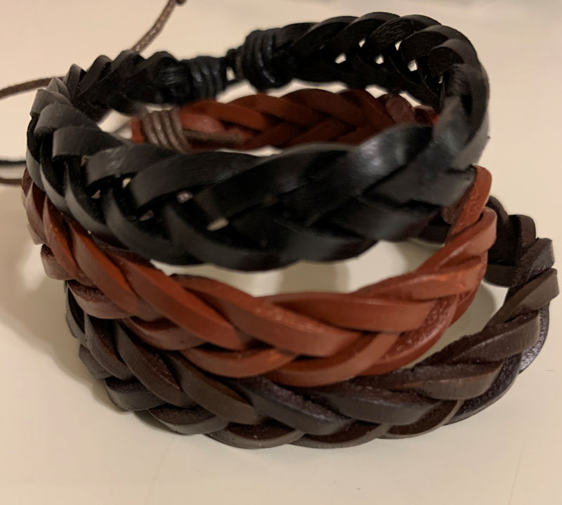 Handmade Leather Adjustable Wristbands - 3 pk