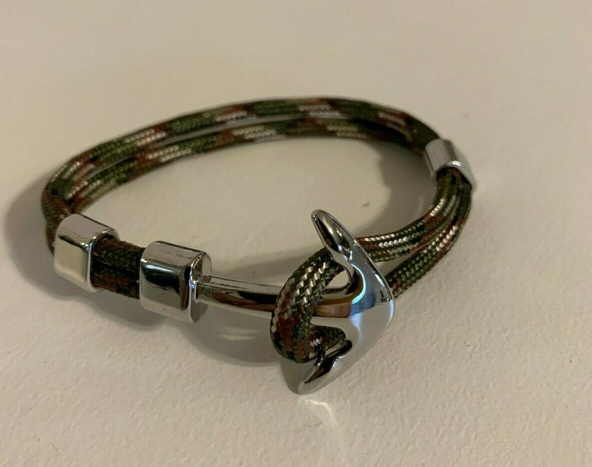Anchor Cuff Bracelet - ArmyGrn/Silver