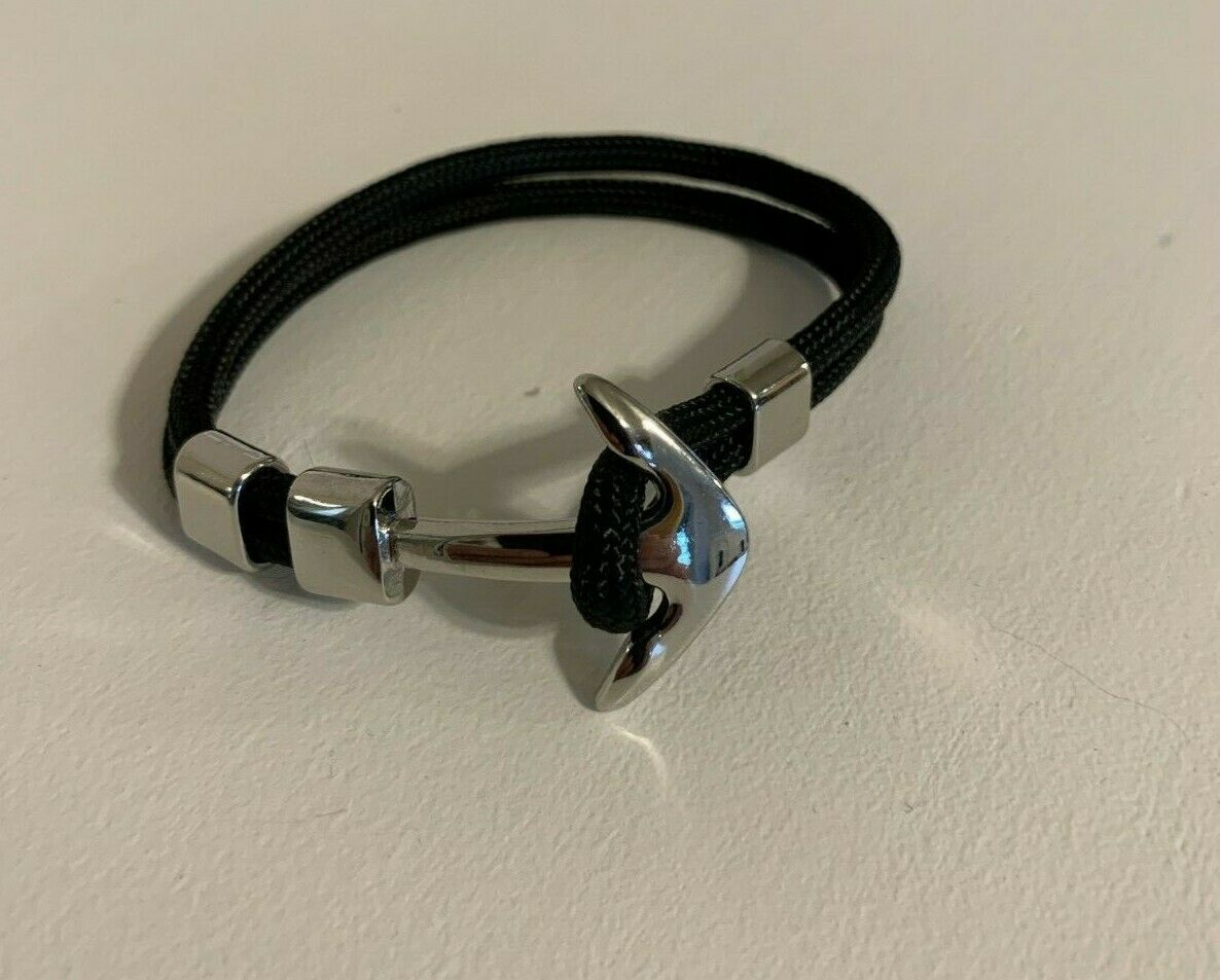 Anchor Cuff Bracelet - Black/Silver