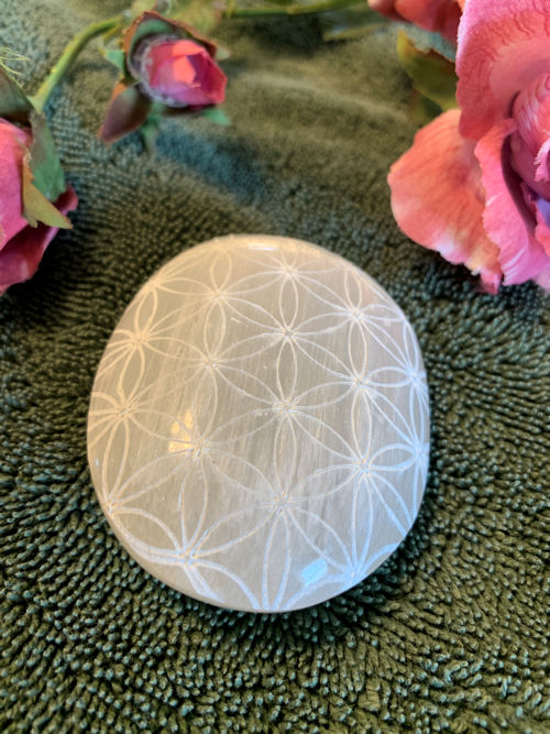 Etched Selenite Palm Stone